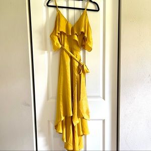 Layla mustard yellow off-the-shoulder wrap dress